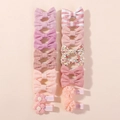 20-piece girls' hair clips set featuring pink floral patterns and crochet flower bows - Light Pink