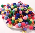 Colorful plush pom-pom hair ties set with vibrant red blue and yellow soft elastic bands - Bright Multicolor Mix (40A-2)