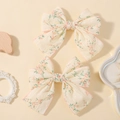 Fermagli per capelli a fiori in tessuto crema con bordo ricamato rosa per bambine - Floreale Viola e Verde (2A-1)