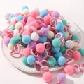 Macaron color plush pom pom hair ties set for girls in a white decorative plate - Pink Blue Purple Green White Mix (40A-3)