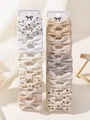 10-piece set of girls' cute floral and checkered fabric bow hair clips on cards - Beige Plaid