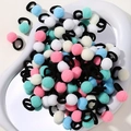 Cute macaron color faux fur pom-pom hair ties set with high elasticity black rubber bands - Macaron Colors Black Elastic (50C)
