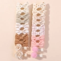 10-piece cute toddler hair clips set featuring pink plush balls and lace flower bows - Pink Floral