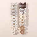 14pcs cute girls hair clips set with plaid polka dots bows and knit flowers - Coffee Floral
