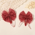 Paire de barrettes à cheveux en organza rouge vin avec longs rubans pour enfants - Rouge Vin 2 Pièces / Bordeaux
