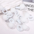 Set of ten white fluffy plush pom pom hair ties for women and girls in sweet style - Pure White Tie Set (10A-20)