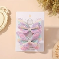 Fermagli per capelli con fiocco glitterato per bambine in sfumatura rosa blu viola - 2a-43 (2 Pezzi In Una Bustina Di Cartone Opp)