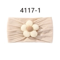 Fascia per neonati beige in nylon con fiore lavorato a maglia e trama a costine - Stile Bianco Crema (4117-1)