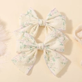 Fermagli per capelli floreali con bordi in nastro viola su sfondo crema per bambine - Bianco Sporco Rosa Floreale Foglie Verdi