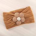 Weiches, senfgelbes Zopfstrick-Baby-Stirnband mit gerippter Blumenverzierung für Mädchen - Senfgelb (4117-2)