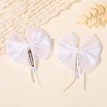 Paire de jolies barrettes nœuds en tulle et satin blancs pour enfants sur fond de dentelle - Blanc 2 Pièces / Blanc