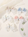 5-piece set of lace bow hair clips in pastel colors with sequin details for girls - Five-Piece Set / Macaron Mixed Colors