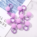 Set of light purple plush ball elastic hair ties for girls on marble background - Light Purple Pom (10A-25)