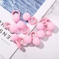 Set of 10 cute pink faux fur pom pom hair ties on decorative marble and magazine background - Pink Cute Style (10A-26)