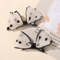 Ensemble de deux barrettes en maille crème à pois noirs avec finition en satin noir - Pinces Pois Noir et Blanc (2C)
