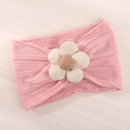 Rosa gestricktes Baby Stirnband mit weicher cremefarbener Blume und Rippmuster für Babys - Rosa (4117-11)