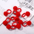 Set of 10 red plush pom pom hair ties made of soft elastic fabric for women and girls - Bright Red Style (10A-27)