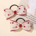 Lot de deux élastiques à cheveux en maille blanc cassé à pois rouges pour enfants - Élastiques Pois Rouge et Blanc (2A-4)