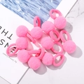 Soft pink plush pom pom hair ties set with high elastic bands for girls daily styling - Pink Faux Fur Style (10A-28)