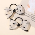 Lot de deux élastiques à cheveux avec nœuds en résille blanc cassé à pois noirs - Élastiques Pois Noir et Blanc (2A-8)