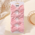 Ensemble de 4 barrettes roses avec nœuds en tissu texturé et dentelle pour enfants - Ensemble de Barrettes Nœud Papillon Rose (4G)