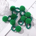 Set of 10 green faux fur pom pom hair ties with elastic cords for girls and women - Fresh Green Style (10A-31)