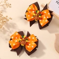 Zweiteiliges Set Erntedankfest Haarklammern mit Puten-Motiv und orangefarbenen Schleifen - Orange-Braun Schwalbenschwanz Stil