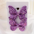 Set di fermagli per capelli a farfalla viola glitterati con paillettes a stella - Duo Stella Viola (2A-57)
