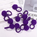 Cute dark purple fluffy pom-pom hair ties set with high elasticity for women and girls - Deep Purple Fashion (10A-32)
