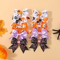 Lot de 10 nœuds de cheveux Halloween en gros-grain avec motifs citrouille et fantôme - Ensemble Dégradé Rose et Blanc
