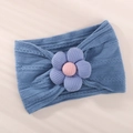 Weiches Nylon Baby Stirnband Set mit blauer Rippstruktur und großen lila Blumendetails - Blau (4117-36)