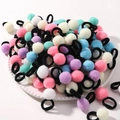 Colorful plush ball hair ties set in pastel pink, blue and purple for girls - Multicolor Soft Mix (20A-1)