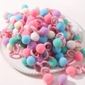 Plush pom-pom hair tie set in pastel colors with elastic bands for girls - Macaron Cute Mix (20A-3)