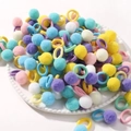 Cute macaron color fluffy faux fur ball elastic hair ties set for girls and women - Pink Purple Blue Green (20A-4)
