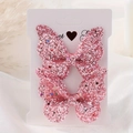 Set di due fermagli per capelli a farfalla rosa glitterati con paillette a stella - 2a-52 (2 Pezzi In Una Bustina Di Cartone Opp)