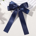 Navy blue satin hair bow clip with elegant long ribbons for girls hairstyle accessory - Navy Blue (5151-1)