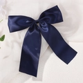 Elegant navy blue satin bow hair clip for girls with smooth silky texture - Navy Blue (5152-1)