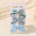 Set di tre fermagli per capelli con fiocco blu floreale fatti a mano su cartoncino - 3c (3 Buste Opp Con Custodie Per Carte)