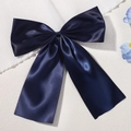 Elegant navy blue satin bow hair clip with a smooth glossy finish for girls - 5153-1