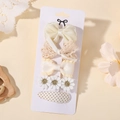 Lot de 5 nœuds de cheveux crème et jaune et pinces marguerites sur carte d'affichage - Combinaison Nœud Marguerite Plaid en Satin (5F)