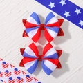 Glittery red white and blue striped bow hair clips set for girls patriotic hair accessory - Sequined Striped Splicing