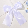 Elegant white satin hair bow clip with long ribbons for girls' hairstyle decoration - White (5153-18)
