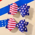 Red white and blue American flag style glitter bow hair clips for girls party hair accessories - 2a-1- (2 Pieces Per Pack) / Style
