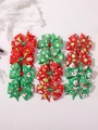 9-piece Christmas hair bow set for girls with snowman and bell prints on ribbed ribbon - Multicolor Style 12C