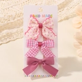 Ensemble de 3 barrettes à cheveux faites main à pois, à carreaux et en satin - Style Satin Plaid Pois Rose