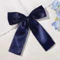 Navy blue satin bow hair clip for girls with a smooth finish and elegant silk texture - Navy Blue (5152-6A-1)