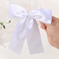 Elegant white satin hair bow clip with long streamers for girls daily hairstyle - White (5152-6A-18)