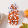 Haarspangen-Set zu Halloween mit Schleifen und Kürbis-Geist-Motiven für festliche Partys - Weiß Orange Kürbis Geist Text Kombi (4E)