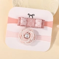Set di fasce per neonati con fiore di camelia in tweed rosa e fiocco in nastro perlato - Fiocco Rosa e Camelia Rosa