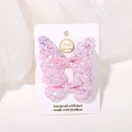 Coppia di fermagli per capelli a farfalla rosa glitterata per bambine su carta regalo - 2a-26 (2 Pezzi In Una Bustina Di Cartone Opp)